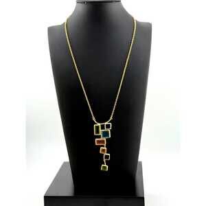 Michael Vincent Michaud 18K Gold Plated Mosaic Drop Pendant Necklace
